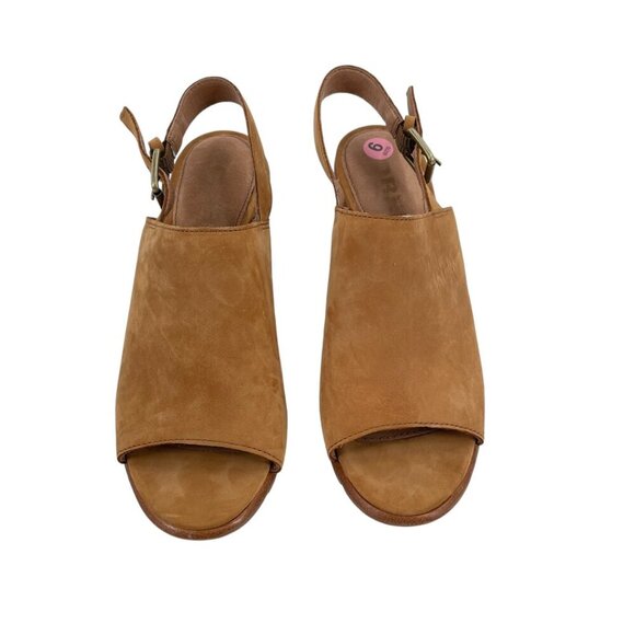 Sorel Nadia Camel Suede Block Heel Open Toe Slingback Sandals Heels Womens 9 - Picture 5 of 9